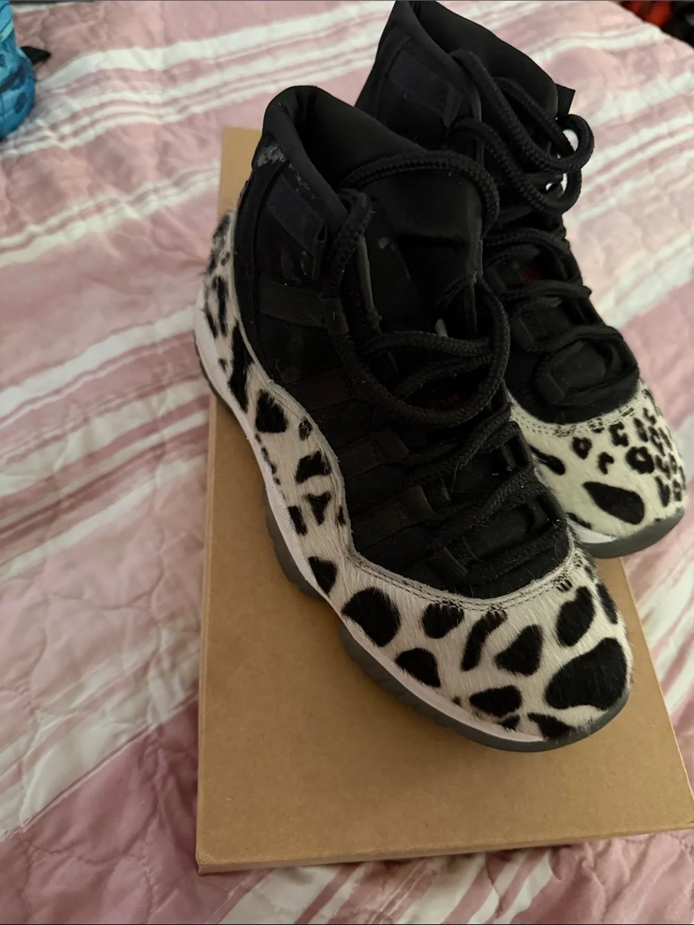 Jordan Kids Black and White Leopard-Pattern High-Top Sneakers
